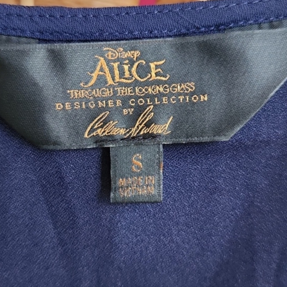DISNEY, ALICE & Wonderland, Navy Blue Button Up, layered with sheer, Vest  Top - Picture 5 of 5
